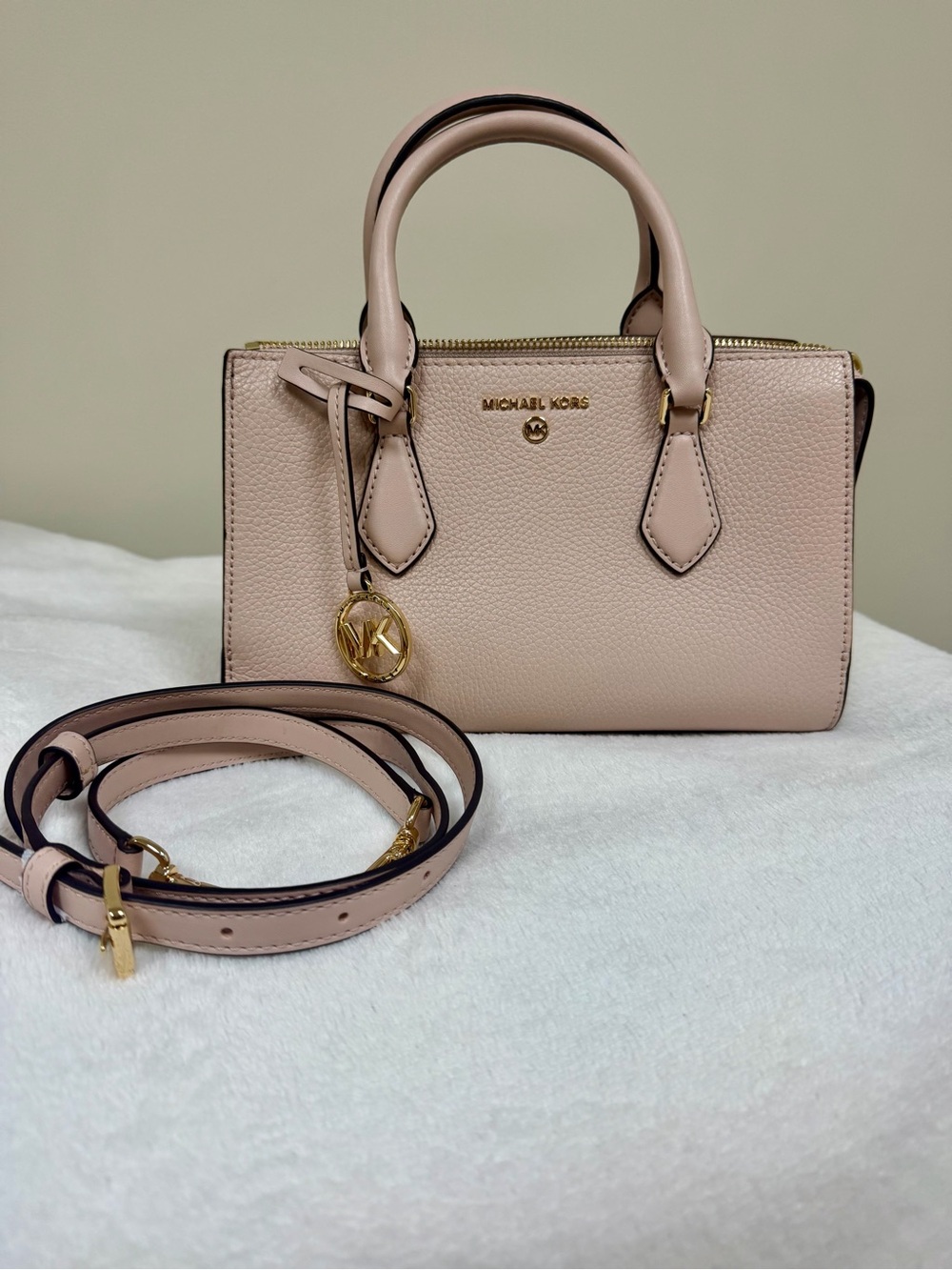 Michael Kors Blush Pebbled Leather Satchel Crossbody Strap